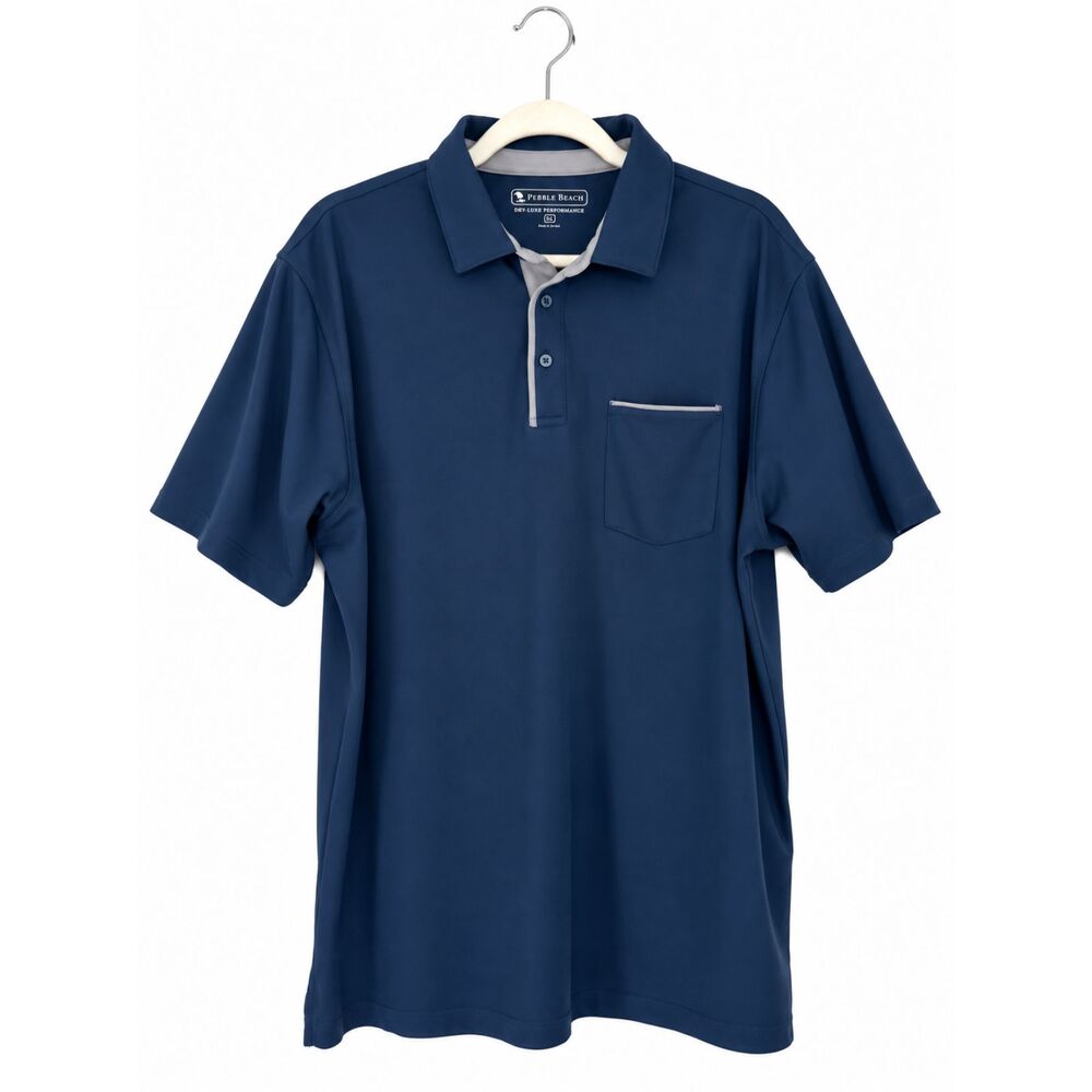 Pebble Beach Dry-Luxe Performance XL Navy Blue Polo Golf Shirt Pocket